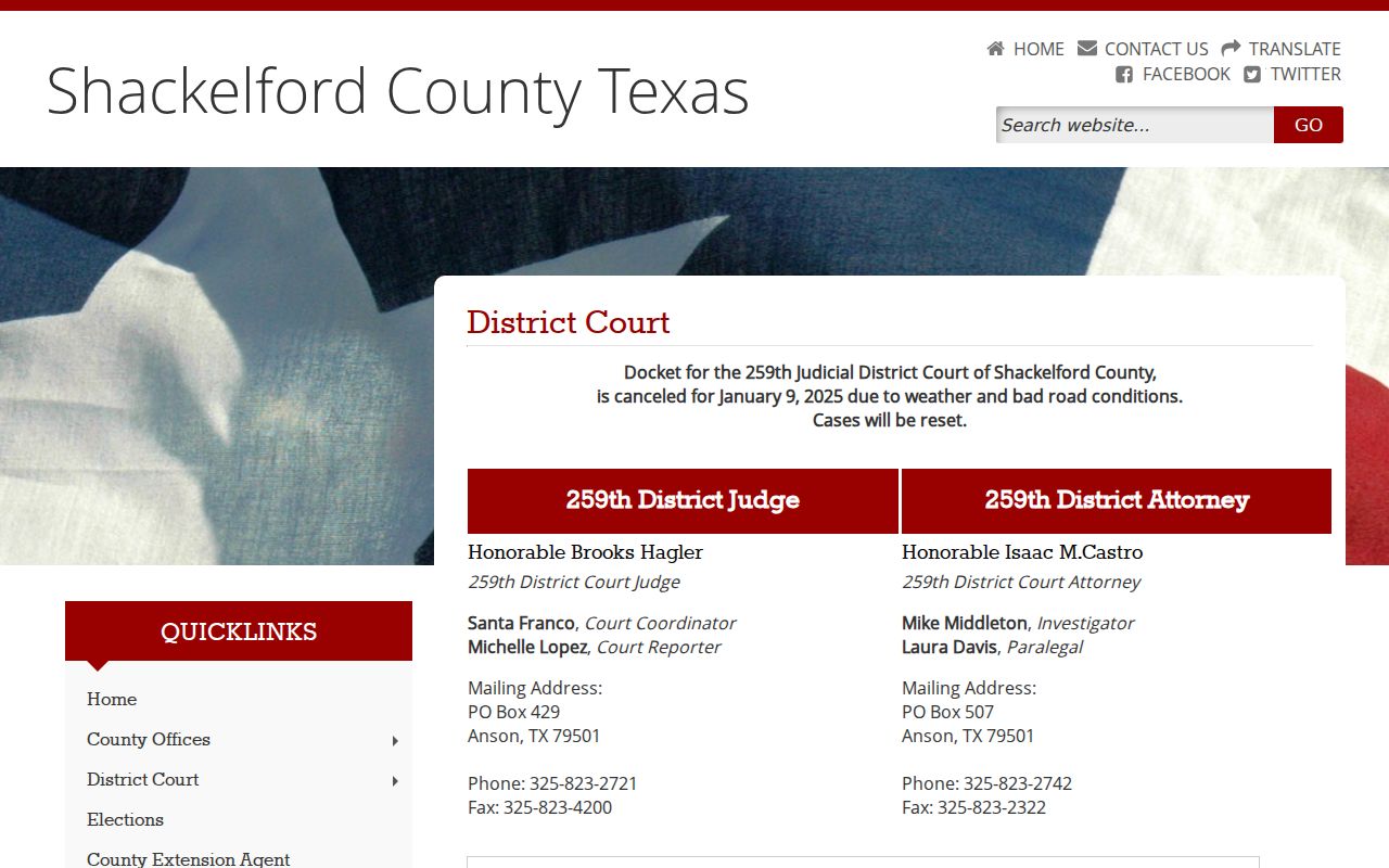 Shackelford County warrant search and 259th District Court contact