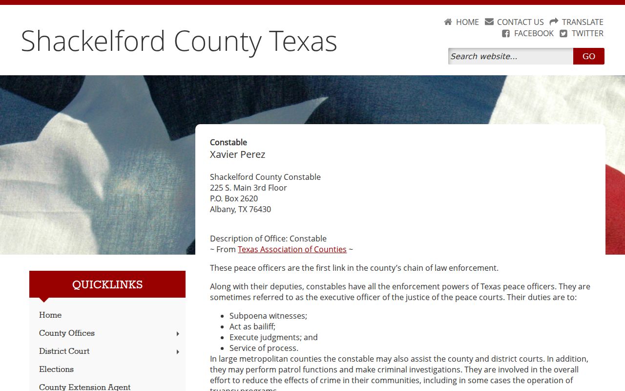Shackelford County bench warrant service and constable court role