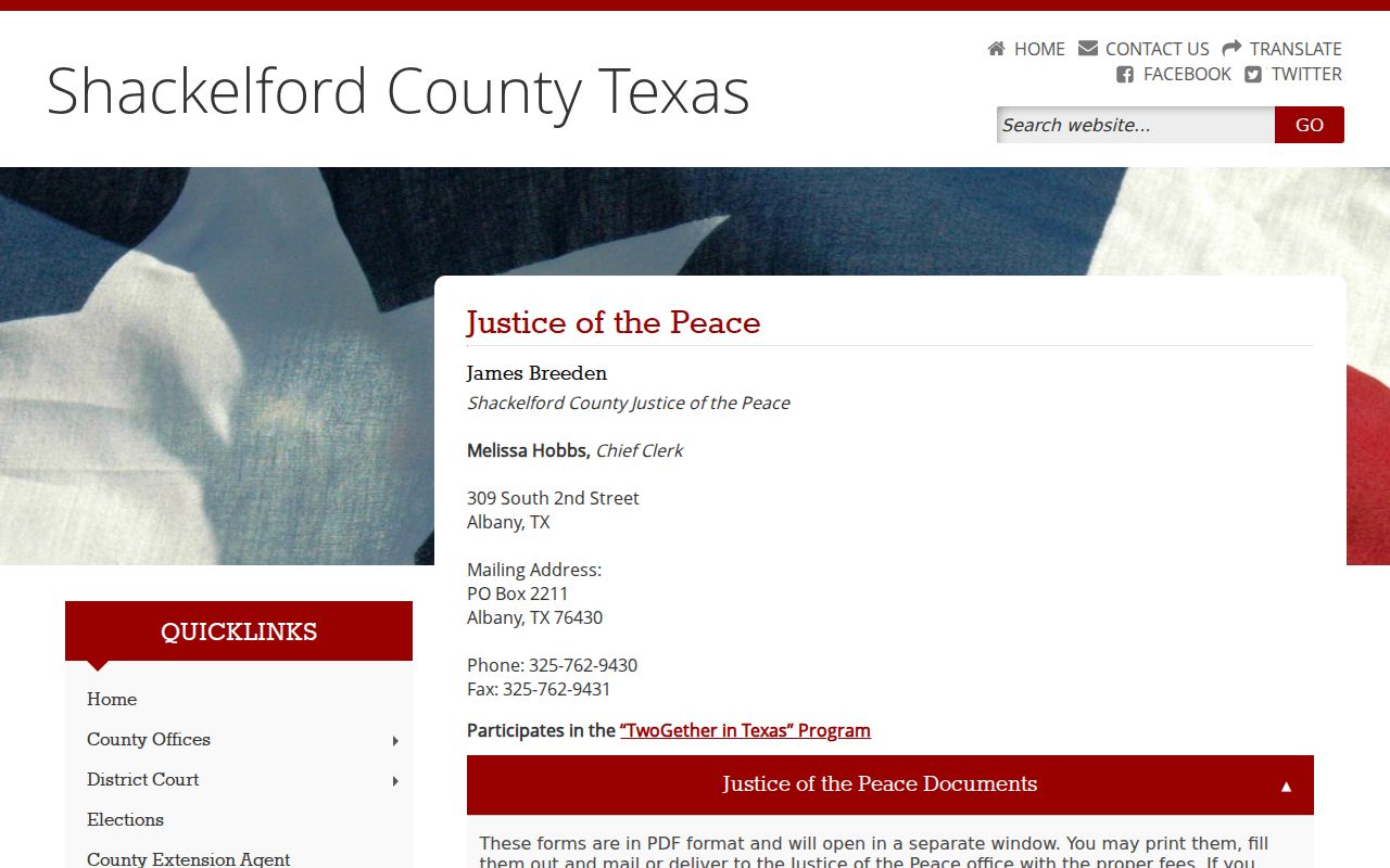 Shackelford County warrant records countywide JP contact