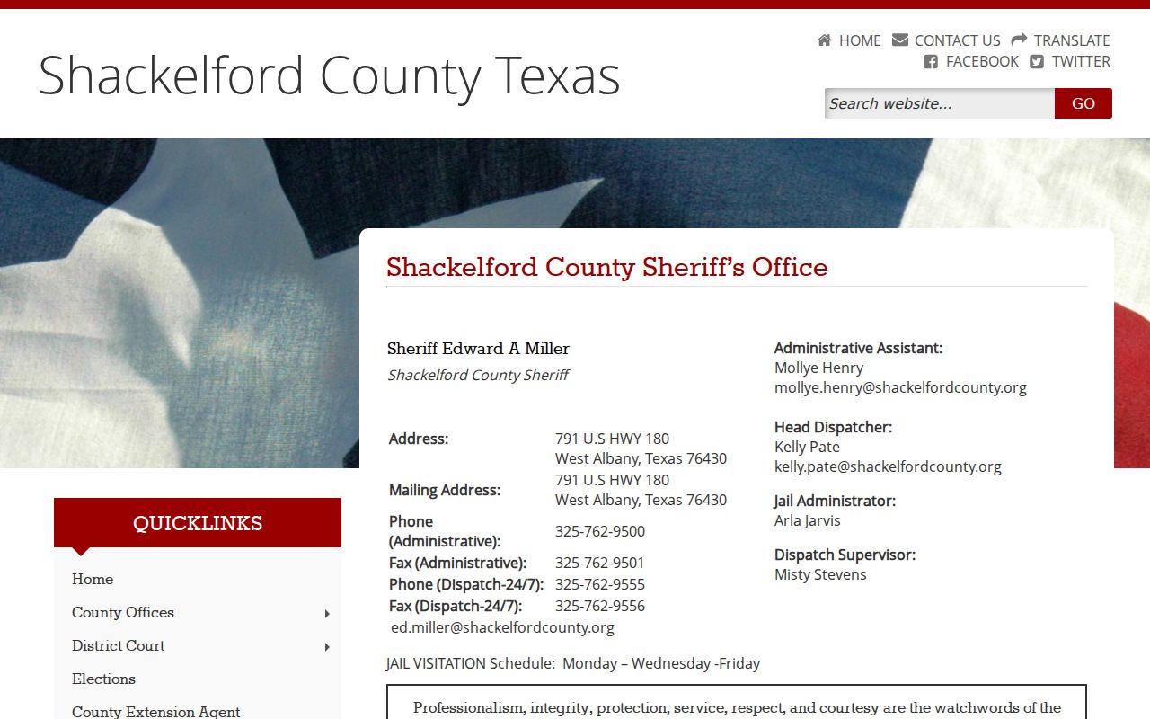 Shackelford County active warrant report and sheriff contact page